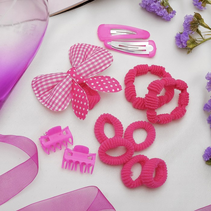 Набор для волос "Настроение" (8 резинок, 2 невидимки, 2 краба) двойной бант