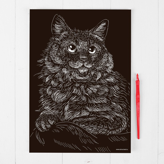 Гравюра "Сибирская кошка", металлический эффект "серебро", 21 х 30 см