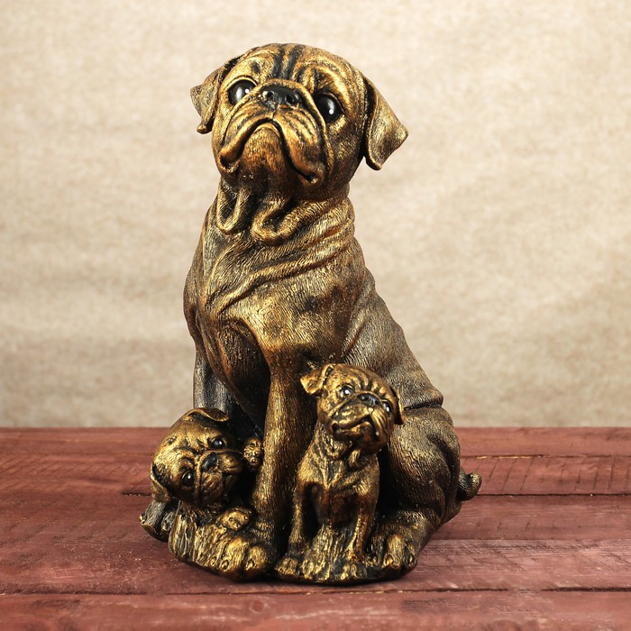 Копилка "Мопс семья"  22*30 см   бронза