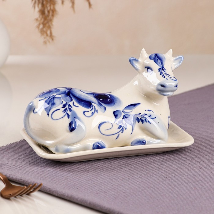 Маслёнка "Корова" гжель