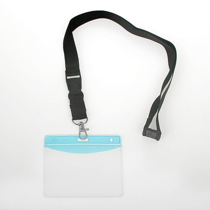 Лента для бейджа ширина-20мм, длина-80см с металлическим карабином и 2-мя пластиковыми застежками ЧЕРНАЯ