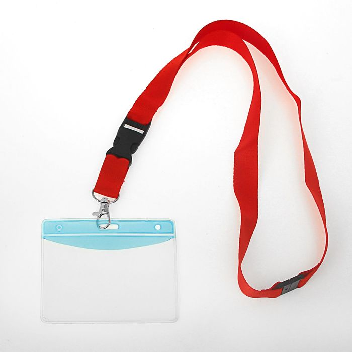 Лента для бейджа ширина-20мм, длина-80см с металлическим карабином и 2-мя пластиковыми застежками КРАСНАЯ