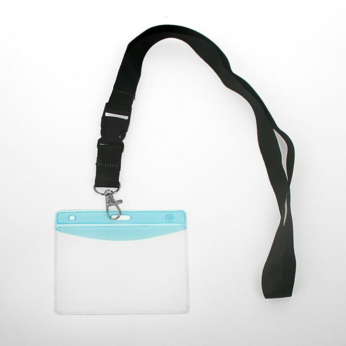 Лента для бейджа ширина-20мм, длина-80см с металлическим карабином и пластиковой застежкой ЧЕРНАЯ