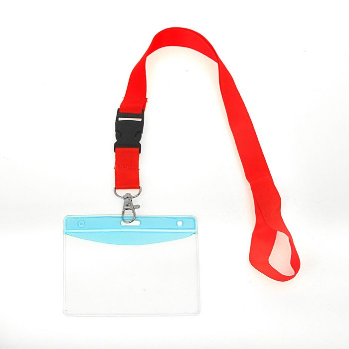 Лента для бейджа ширина-20мм, длина-80см с металлическим карабином и пластиковой застежкой КРАСНАЯ