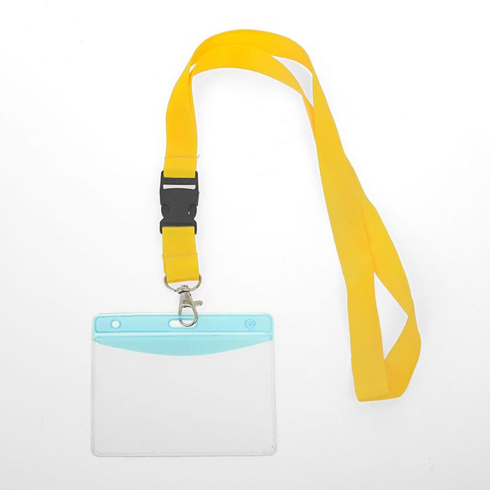 Лента для бейджа ширина-20мм, длина-80см с металлическим карабином и пластиковой застежкой ЖЕЛТАЯ