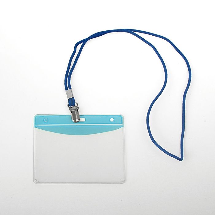 Шнур для бейджа ширина-2мм, длина-80см с металлической прищепкой СИНИЙ