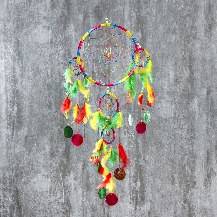 Ловец снов "Паутинка радуга" круги-ракушки d=16/8/5 см