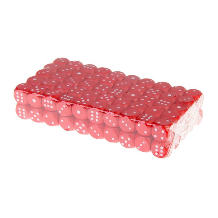 Кости игральные 1,6х1,6см дерево.красный с бел. точками (фасовка 100шт)