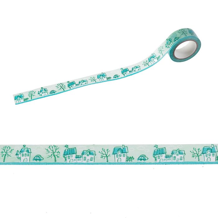 Клейкая лента декоративная бумажная "Дом у дерева" ширина 1,5 см, длина 5 м