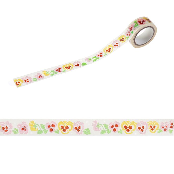 Клейкая лента декоративная бумажная "Анютины глазки" ширина 1,5 см, длина 5 м