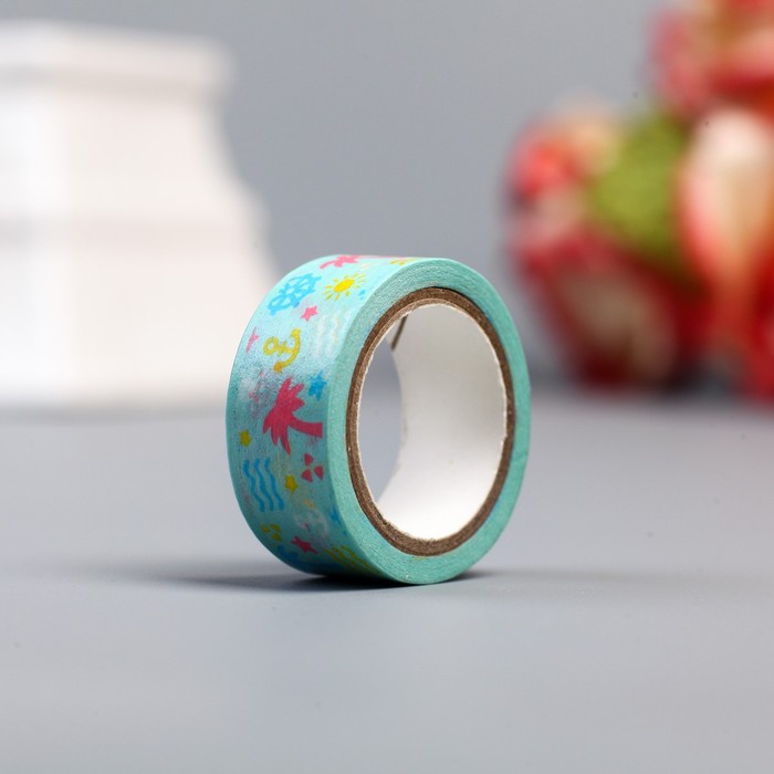 Клейкая лента декоративная бумажная "Морской отдых" ширина 1,5 см, длина 5 м