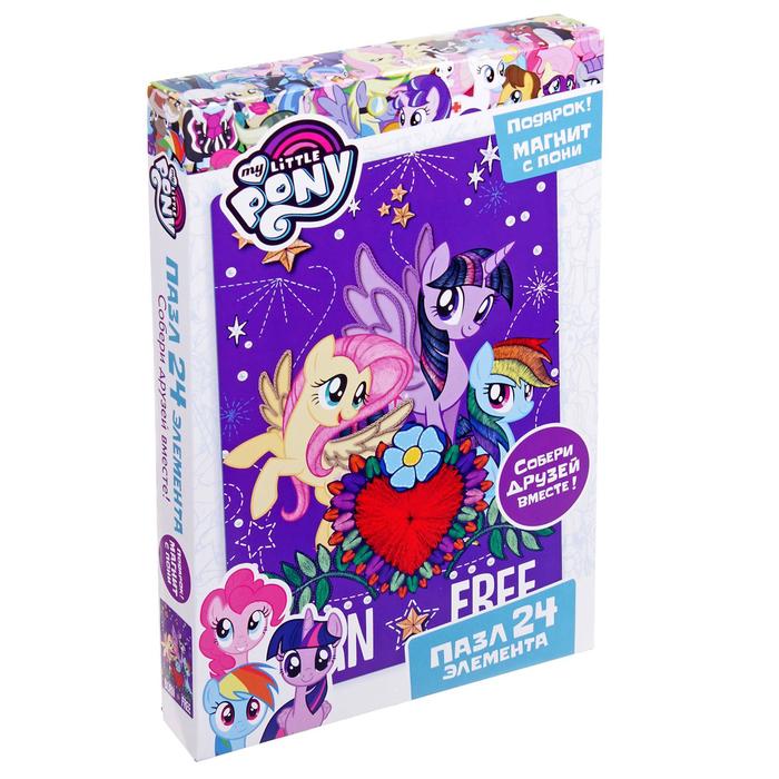 Пазл "Флаттершай, Сумеречная Искорка и Радуга Дэш", 24 элемента + фигурка с магнитиком