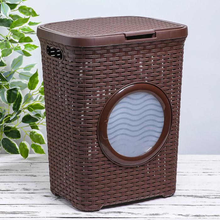 Корзина для белья 40 л с крышкой и иллюминатором "Ротанг", цвет коричневый