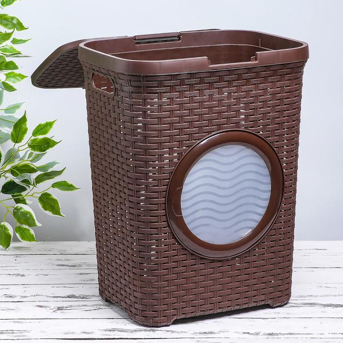 Корзина для белья 40 л с крышкой и иллюминатором "Ротанг", цвет коричневый