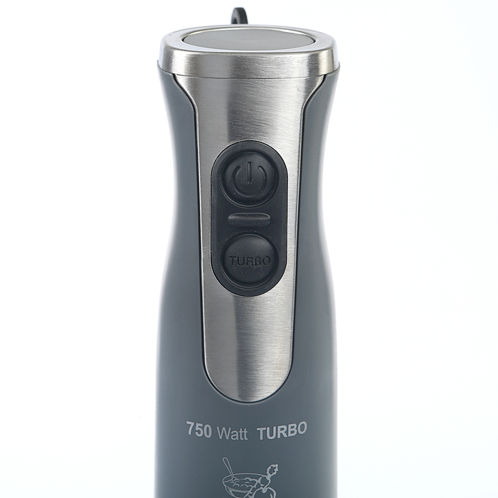 Ручной блендер Polaris PHB 0762, 750 Вт, измельчитель 0.5 л, венчик, cерый