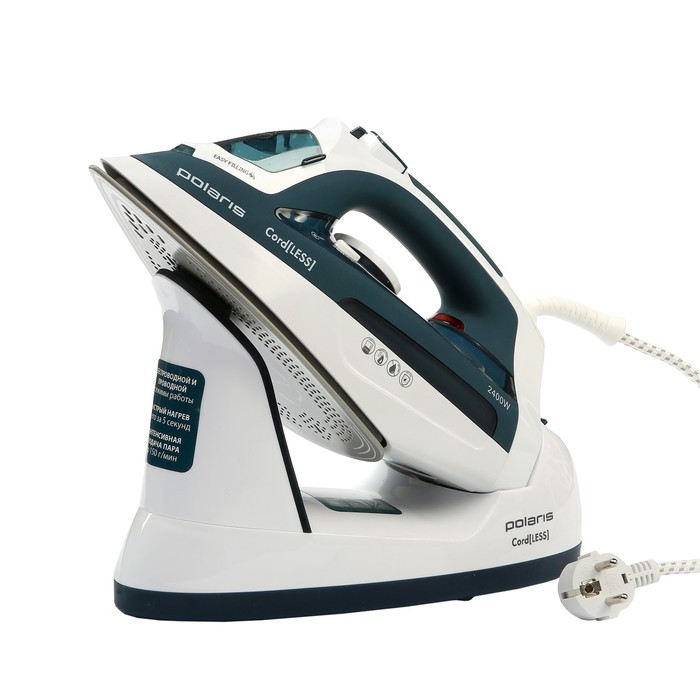 Утюг Polaris PIR 2479K CordLESS, 2400 Вт, керам.подошва, беспроводной, сине-белый