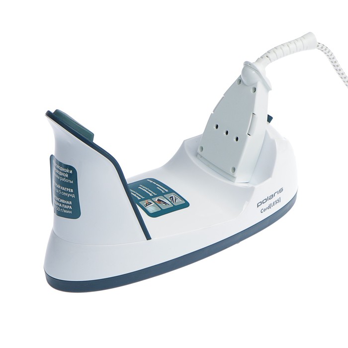 Утюг Polaris PIR 2479K CordLESS, 2400 Вт, керам.подошва, беспроводной, сине-белый