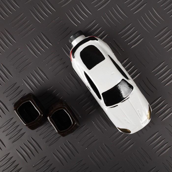 Коньячный набор "Машина седан" белая, 3 предмета, 100 мл, 2 рюмки