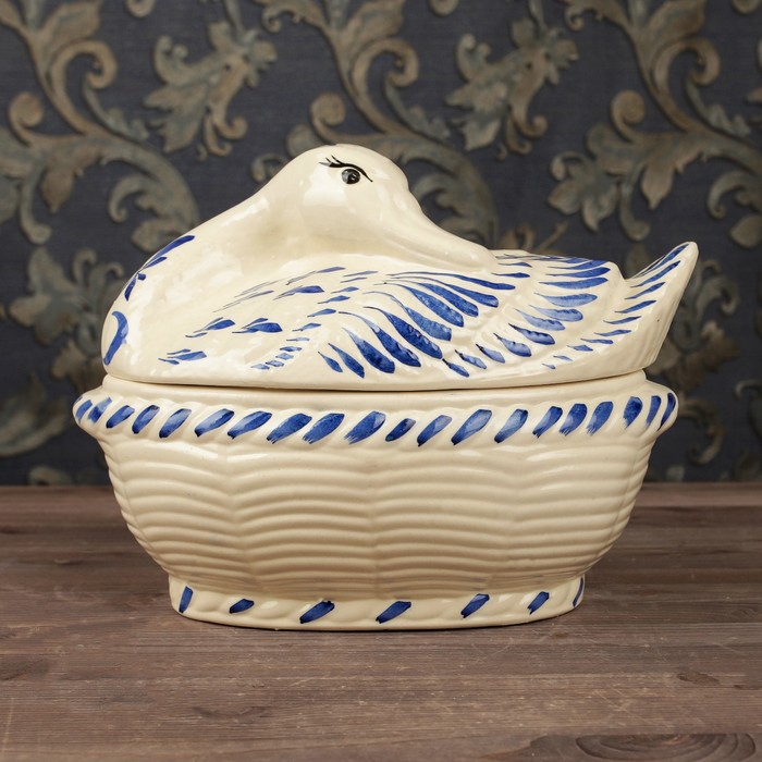 Жаровня 3 л "Лебедь", гжель