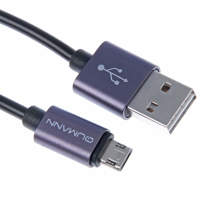 Кабель USB2.0 Qumann реверсивный USB-microUSB,1м,2,4А,PVC оплётка,алюм. коннекторы,черный