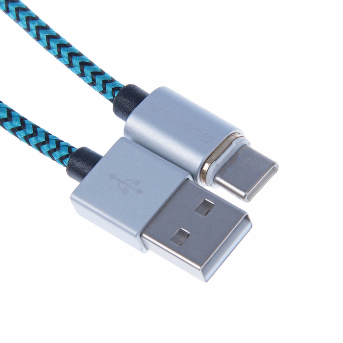Кабель магнитный USB2.0 Qumann USB-Type-C 1,2м 2,4А нейлон/цинк бирюзово-чёрный