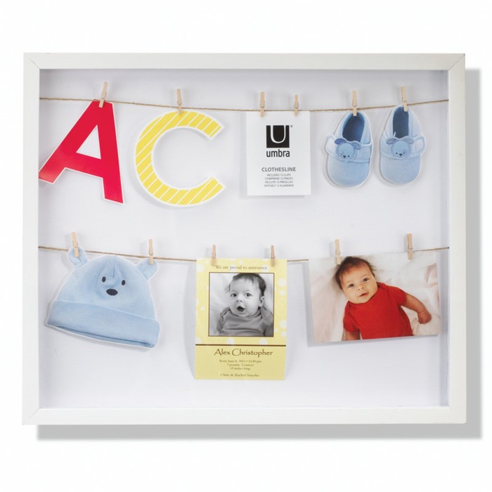 Панно с зажимами для 12 фотографий Clothesline белое