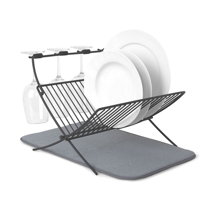 Сушилка для посуды c ковриком Xdry серая