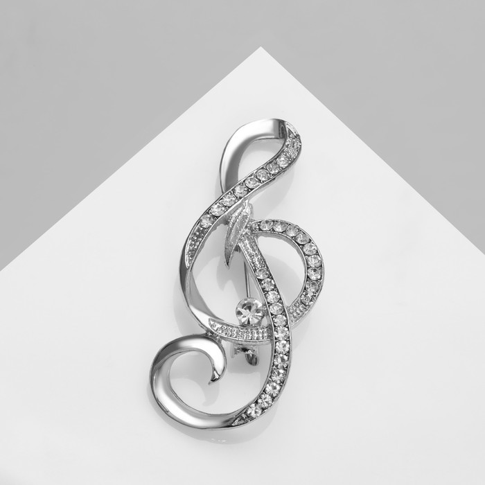 Брошь «Скрипичный ключ» цвет белый в серебре брошь скрипичный ключ сияние цвет белый в серебре