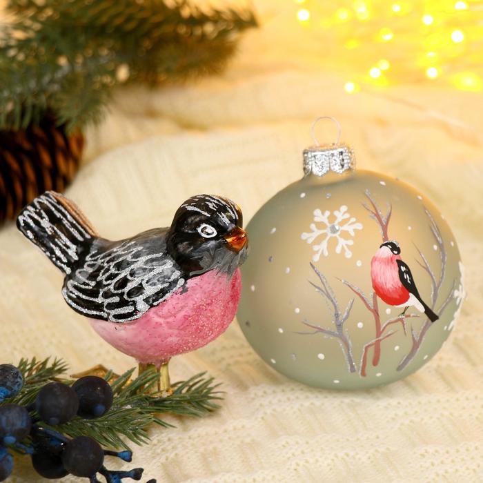 Набор новогодних игрушек "Шар с птичкой" микс