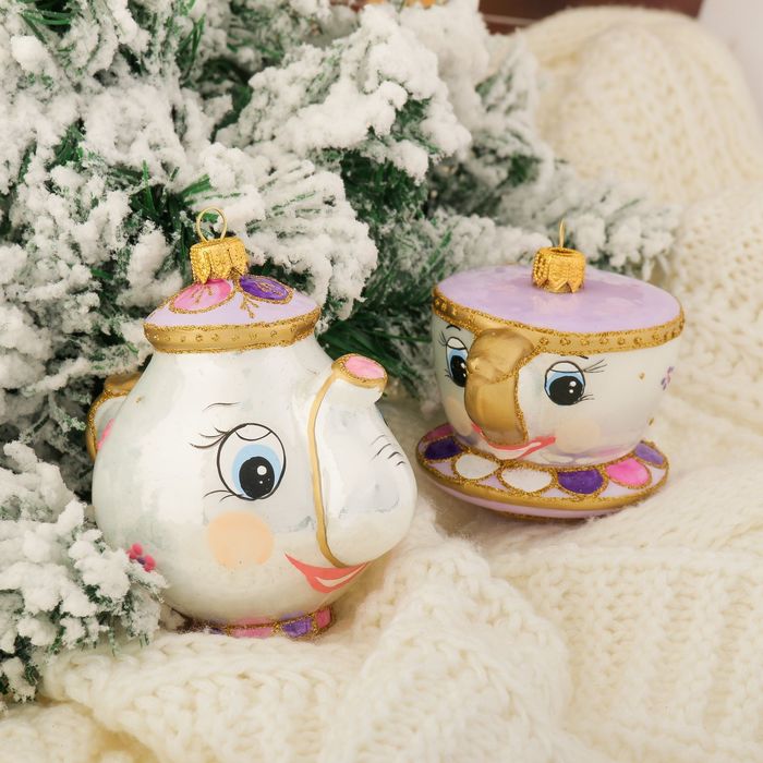 Набор новогодних игрушек "Чайник с чашкой сказочный"