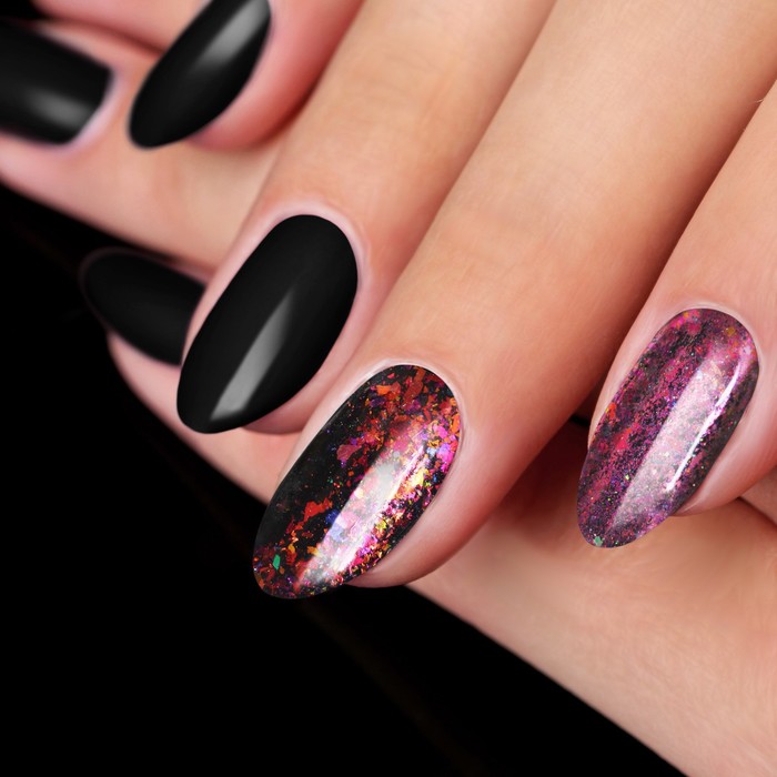 Хлопья Юки для декора ногтей, 1гр, с аппликатором, цвет бордовый/золотой