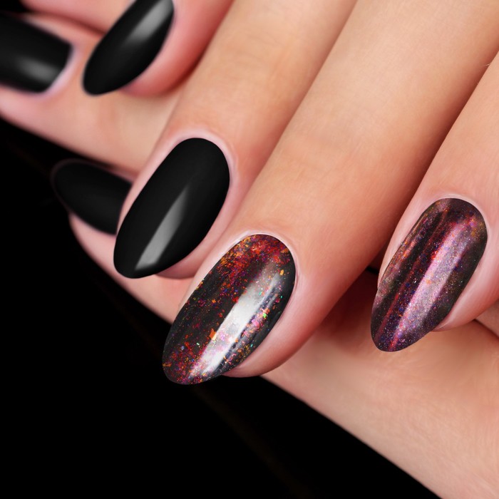 Хлопья Юки для декора ногтей, 1гр, с аппликатором, цвет бордовый/золотой