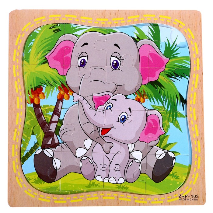 Пазл в рамке Слонёнок и мама