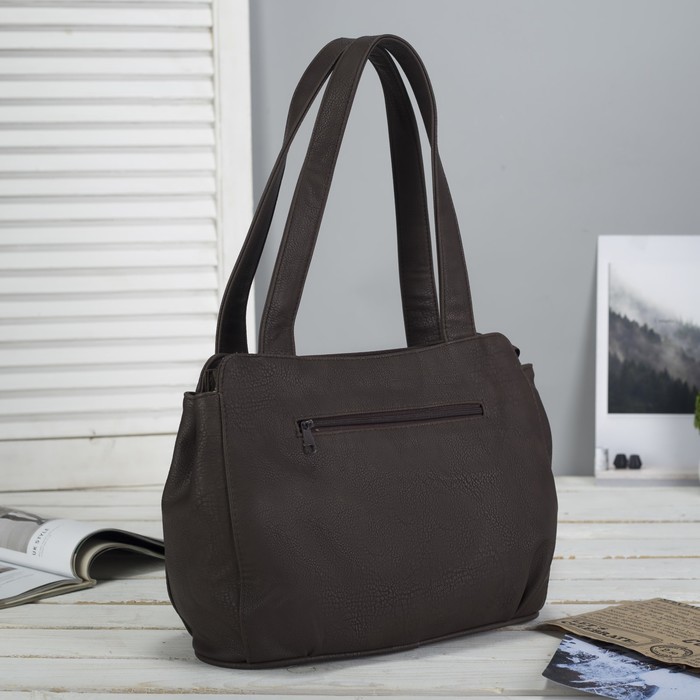 Сумка женская, 2 отдела на молнии, наружный карман, цвет коричневый