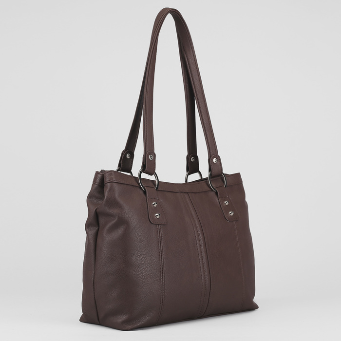 Сумка женская, 2 отдела на молнии, наружный карман, цвет коричневый