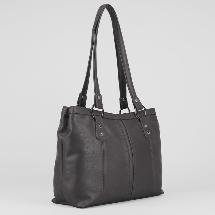 Сумка женская, 2 отдела на молнии, наружный карман, цвет тёмно-серый