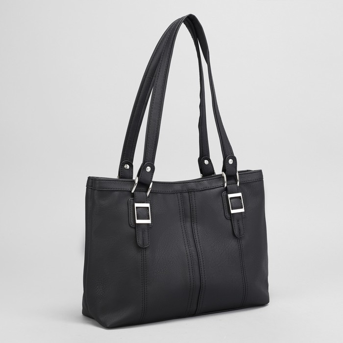 Сумка женская, 2 отдела на молнии, наружный карман, цвет чёрный