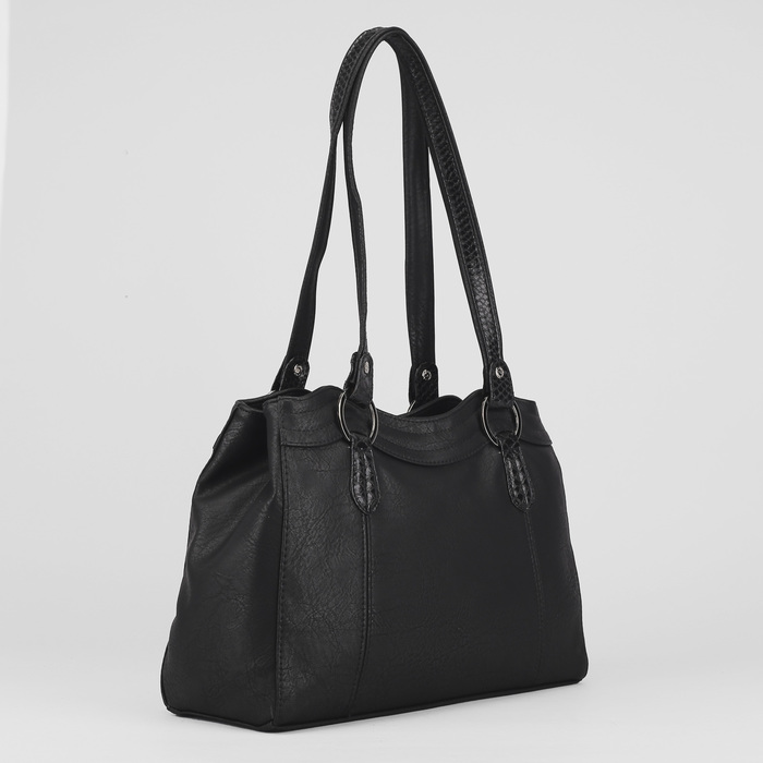 Сумка женская, 2 отдела на молнии, наружный карман, цвет чёрный