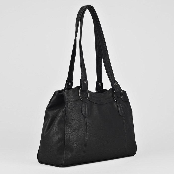 Сумка женская, 2 отдела на молнии, наружный карман, цвет чёрный