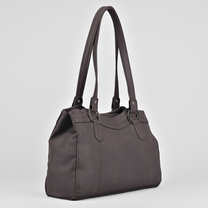 Сумка женская, 2 отдела на молнии, наружный карман, цвет тёмно-серый