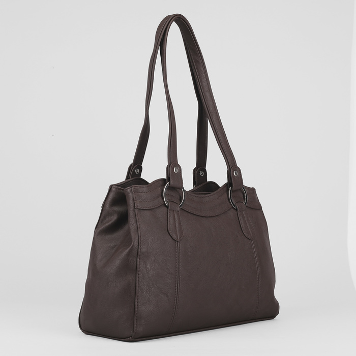 Сумка женская, 2 отдела на молнии, наружный карман, цвет коричневый