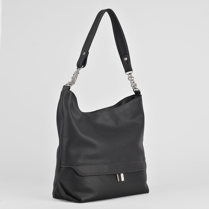 Сумка женская, отдел на молнии, наружный карман, коричневая строчка, цвет чёрный