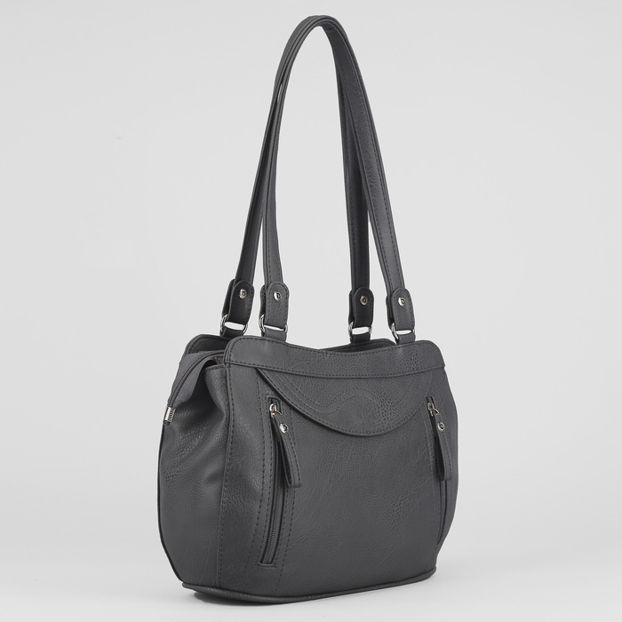 Сумка женская, 2 отдела на молнии, наружный карман, цвет серый