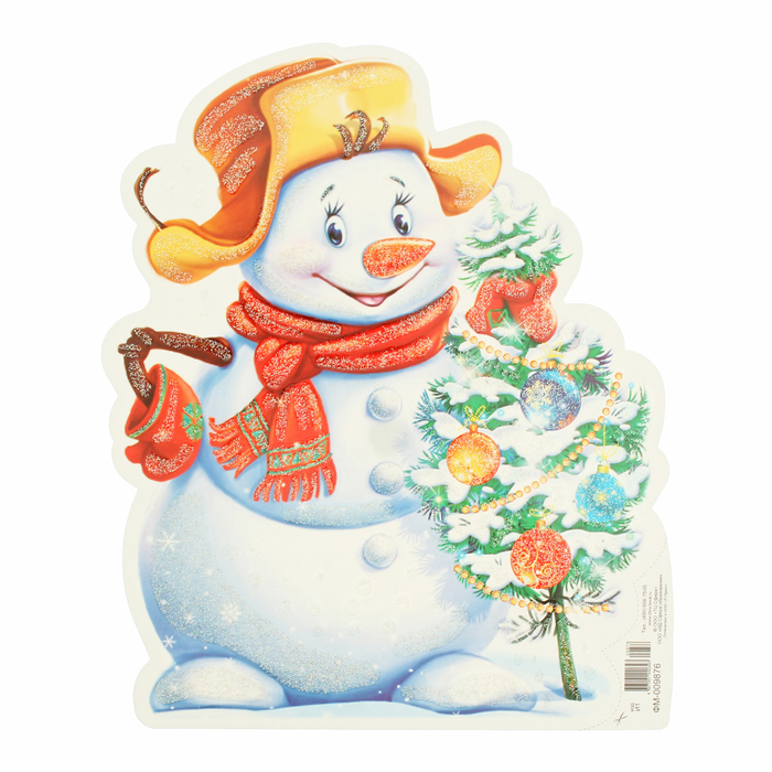 Плакат вырубной "Снеговик с ёлочкой" А4