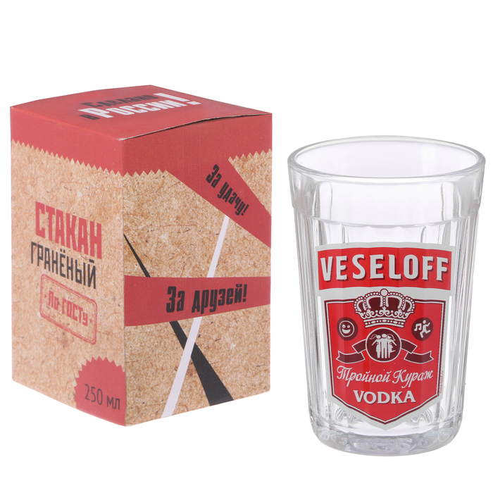 Стакан граненый "Тройной Кураж" стекло, в упаковке