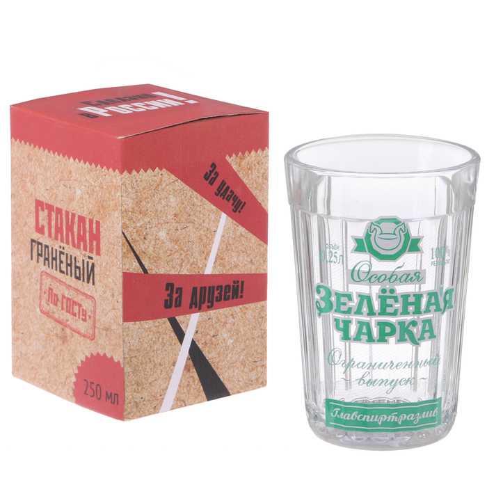 Стакан граненый "Зелёная Чарка" стекло, в упаковке