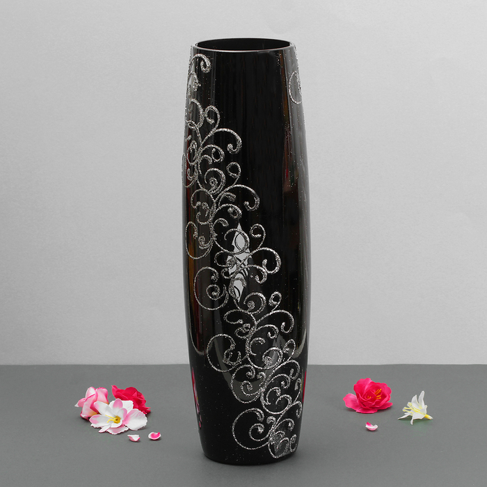 Ваза "Кружевной узор" бочка, чёрная