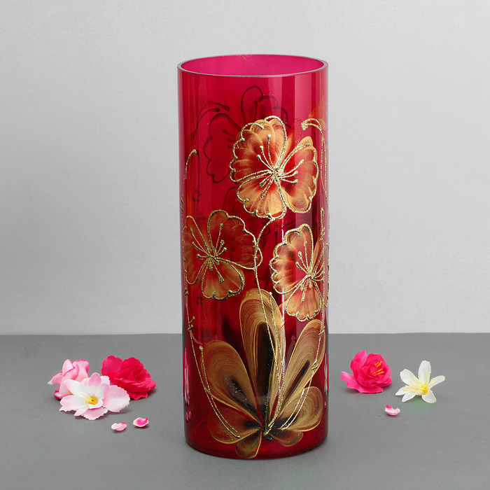 Ваза "Огненные цветы" широкий цилиндр