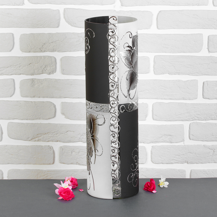 Ваза Цилиндр "Роза" 14х50 см бело/черн.
