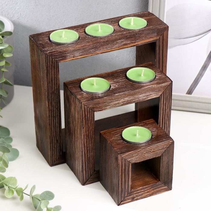 Подсвечник со свечой "Квадраты" классика d=20 см, 15 см, 10 см